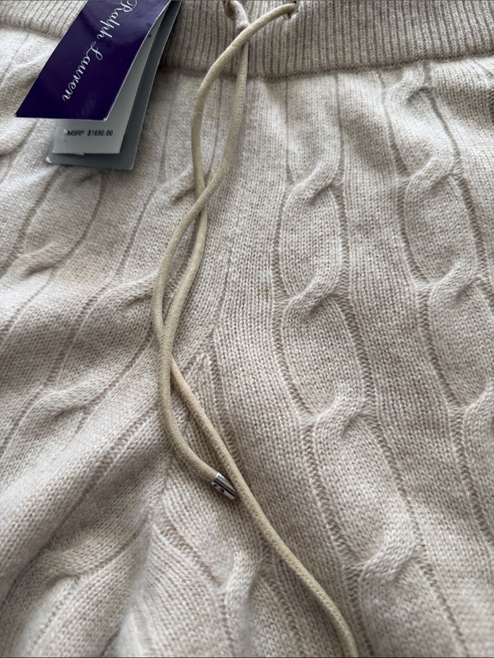 NWT Ralph Lauren 100% Cashmere Cable-Knit Drawstring Pants - Picture 3 of 8